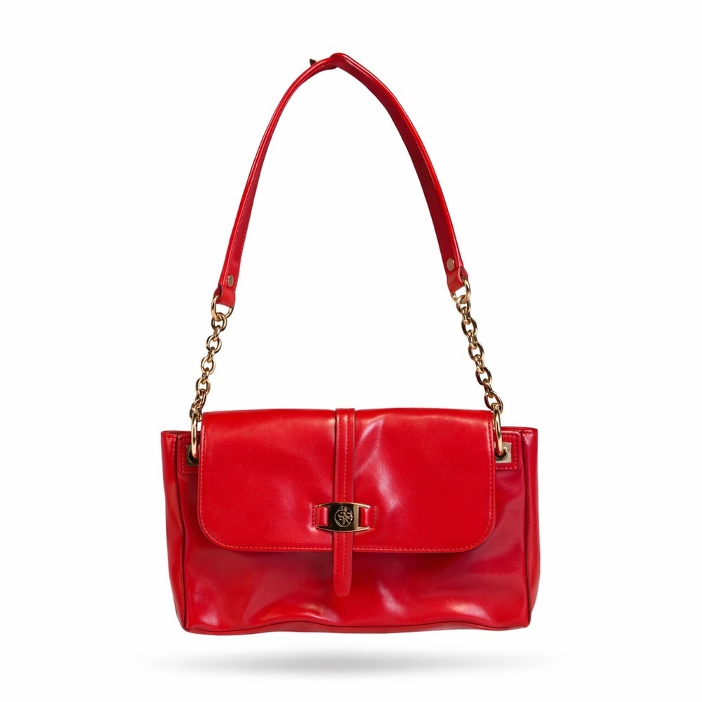 Vintage Antonio Melani Red Leather Shoulder Bag Purse Gold Hardware - Picture 1 of 11